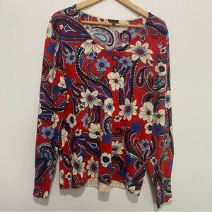 Talbots Merino Wool Sweater Womens L Paisley Floral Lightweight Knit Top